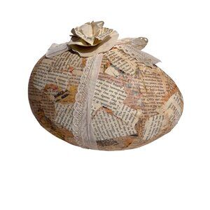 Shabby Chic Decoupage Egg w/ Vintage Book Pages and Paper Rose & Lace -9 inches